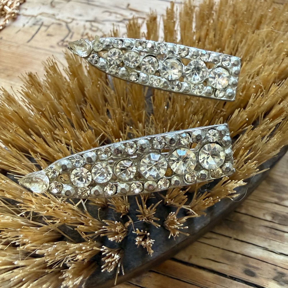 (2) Sister Rhinestone Silver Tone Pins Brooches